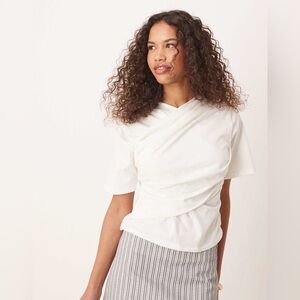 ASOS DESIGN draped wrap front T-shirt in white